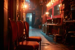 A vintage-style theatre with rich red details, one of the hidden gems London. The ambiance evokes a classic, nostalgic feel.